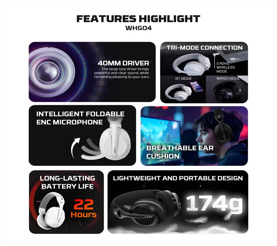 Fantech TAMAGO II WHG04 Tri Mode Wireless Gaming Headphone